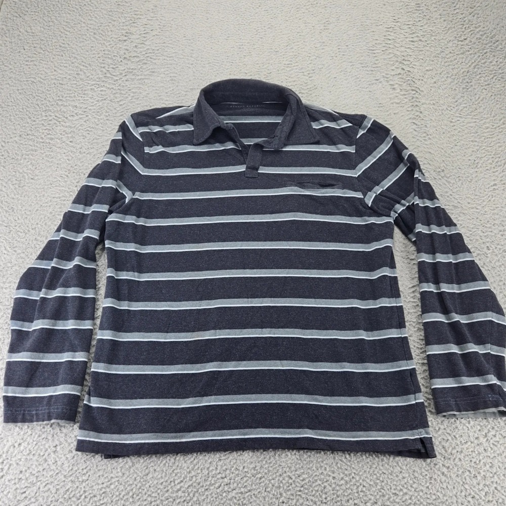 Banana Republic Shirt Mens Large Blue Striped Long Sleeve Polo‎ Pocket Stretch